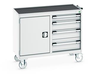 Bott MobileIndustrial Tool Storage Trolleys 1050mm x 525mm Bott Cubio Mobile Cabinet with Top Tray - 1 Cupbd & 4 Drawers